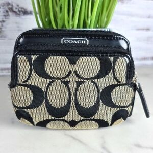 Coach‎ Black and Cream Signature Pouch Small Wallet Bag